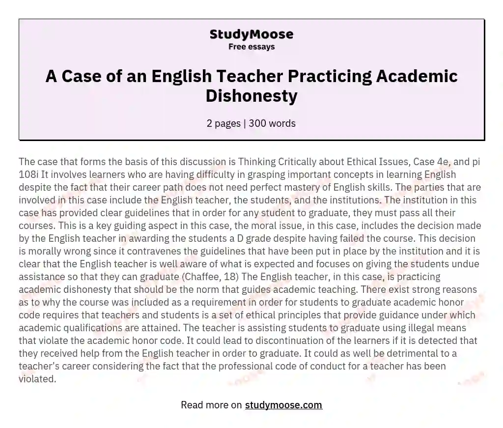 A Case of an English Teacher Practicing Academic Dishonesty essay