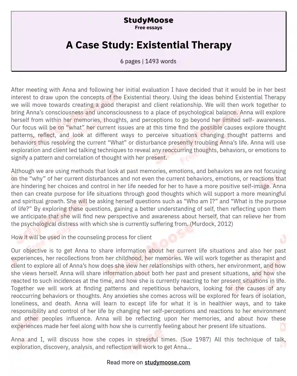 A Case Study: Existential Therapy