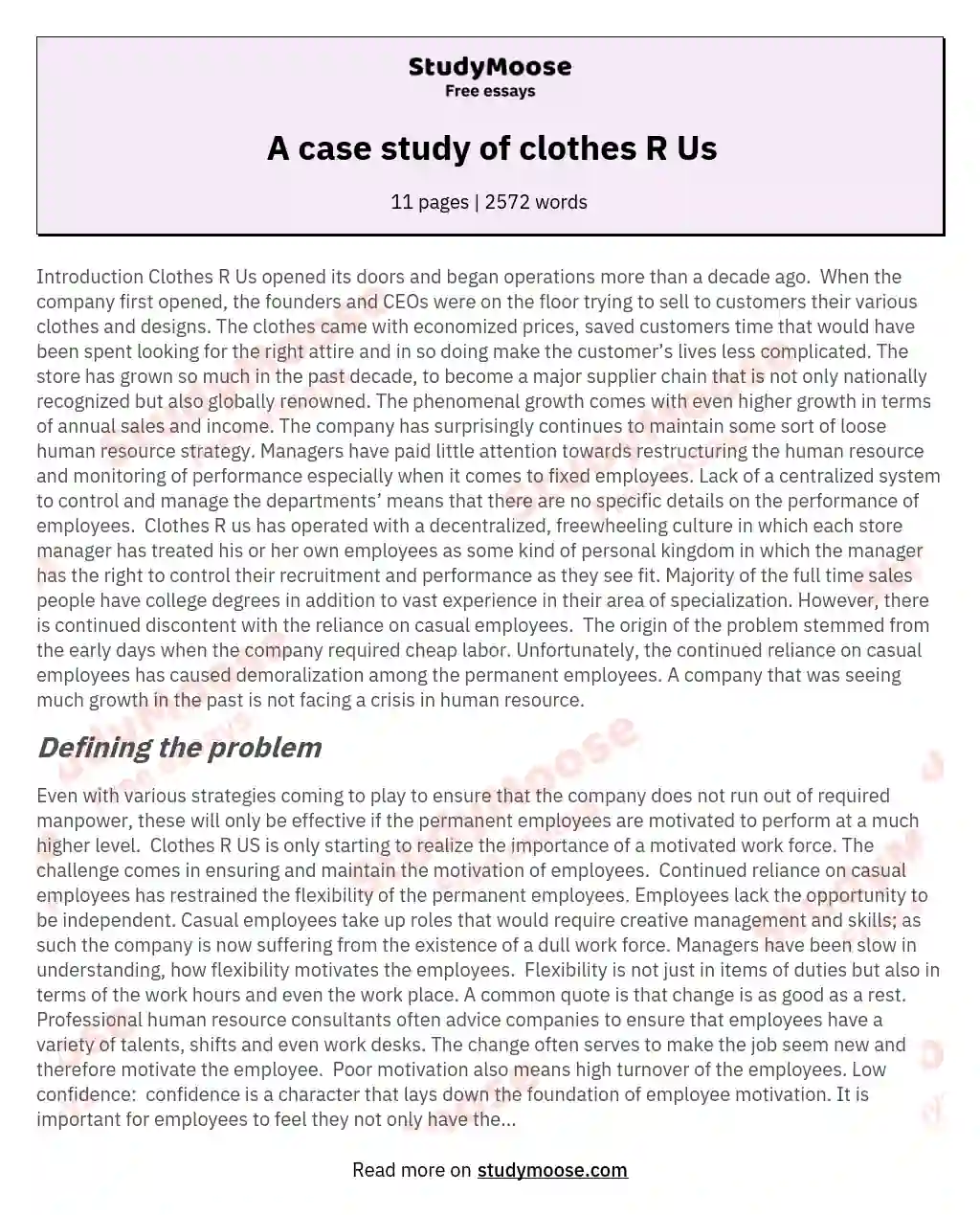 A case study of clothes R Us essay