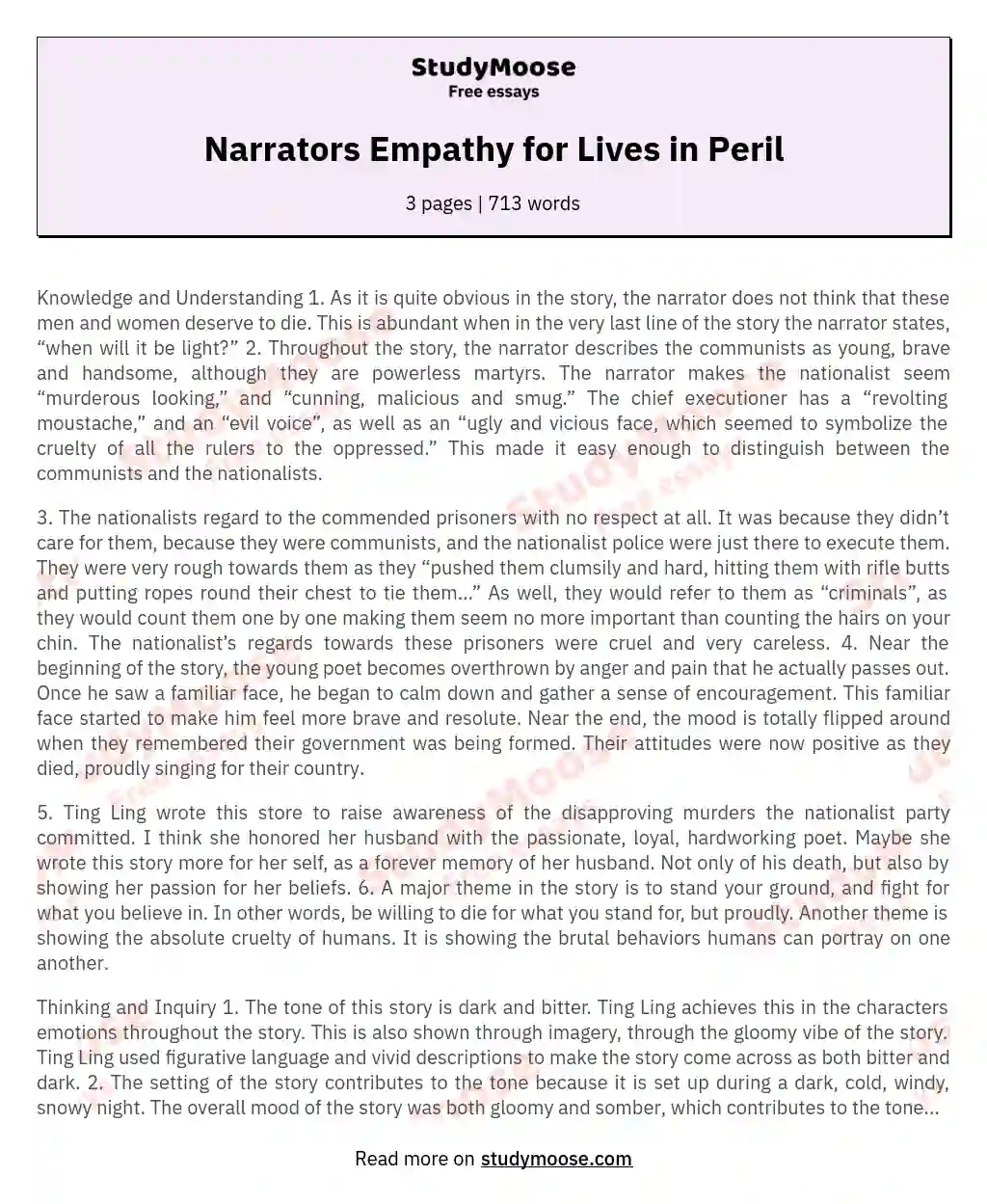 Narrators Empathy for Lives in Peril essay