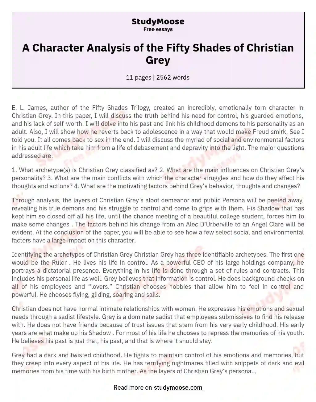 A Character Analysis of the Fifty Shades of Christian Grey essay