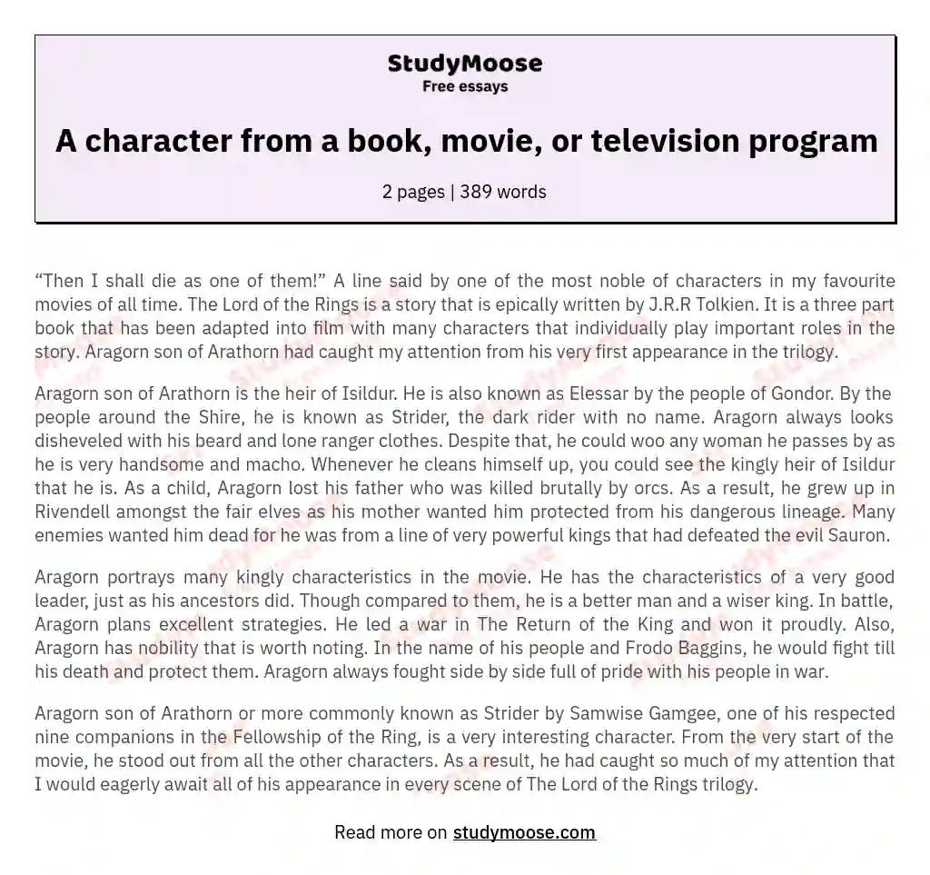 A character from a book, movie, or television program essay