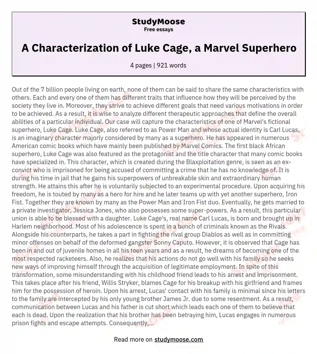 A Characterization of Luke Cage, a Marvel Superhero essay