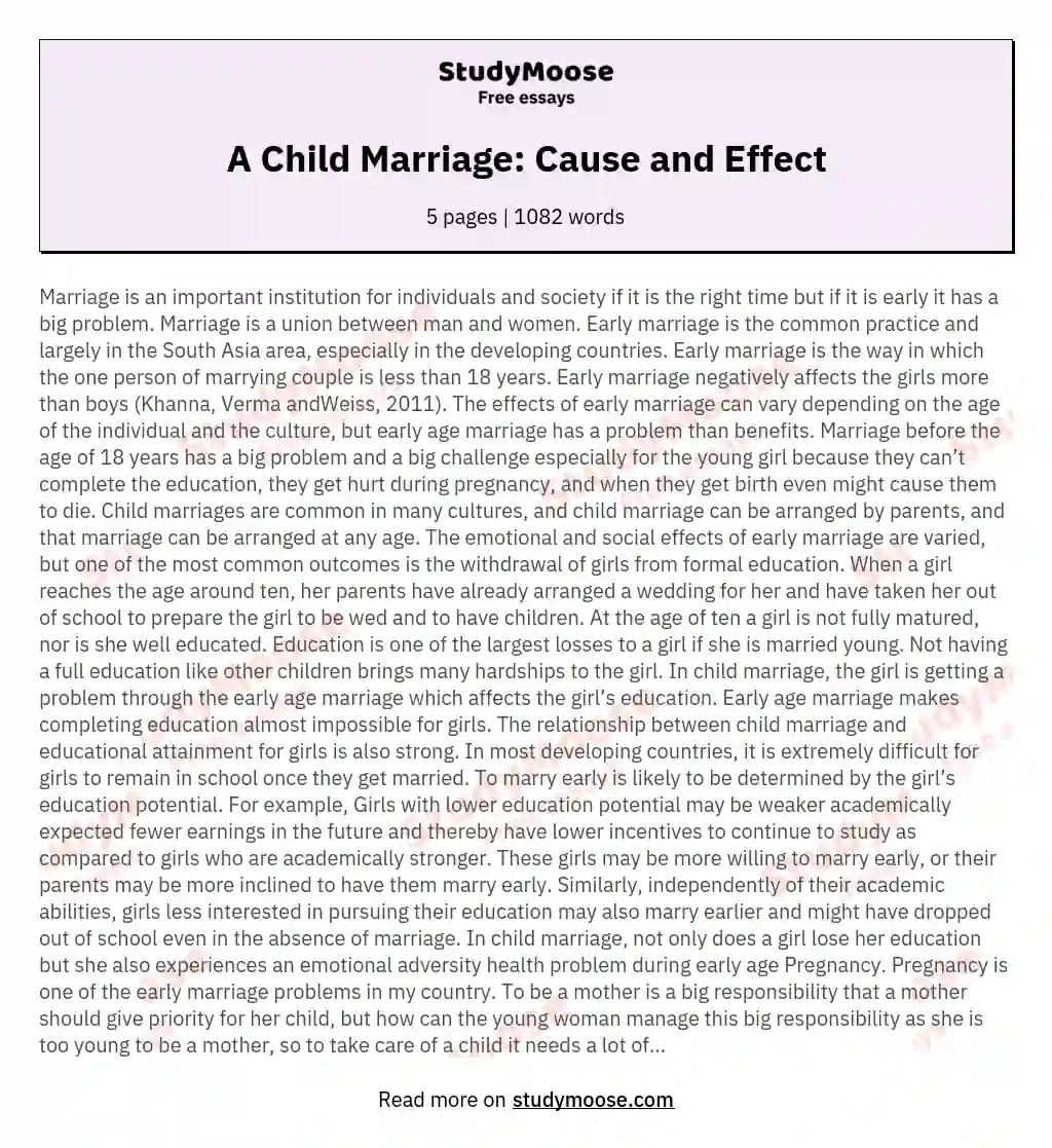 A Child Marriage: Cause and Effect