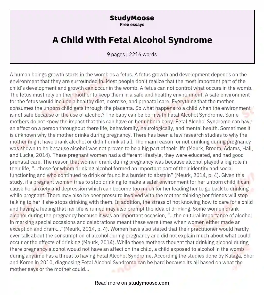 A Child With Fetal Alcohol Syndrome essay