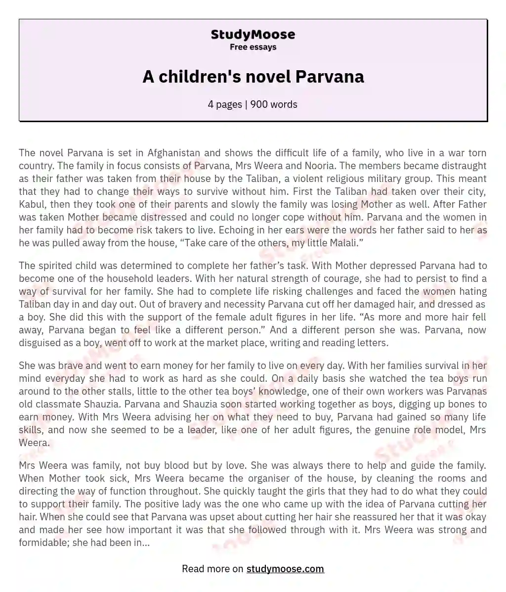 A children's novel Parvana essay