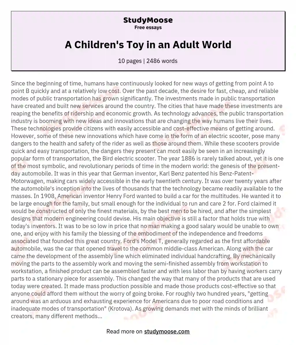 A Children's Toy in an Adult World essay