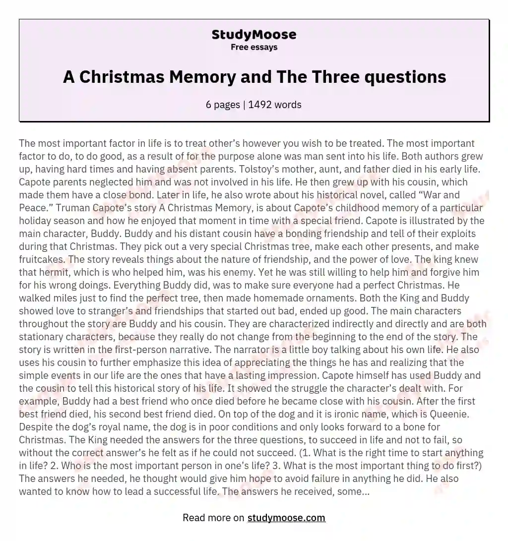 A Christmas Memory and The Three questions essay