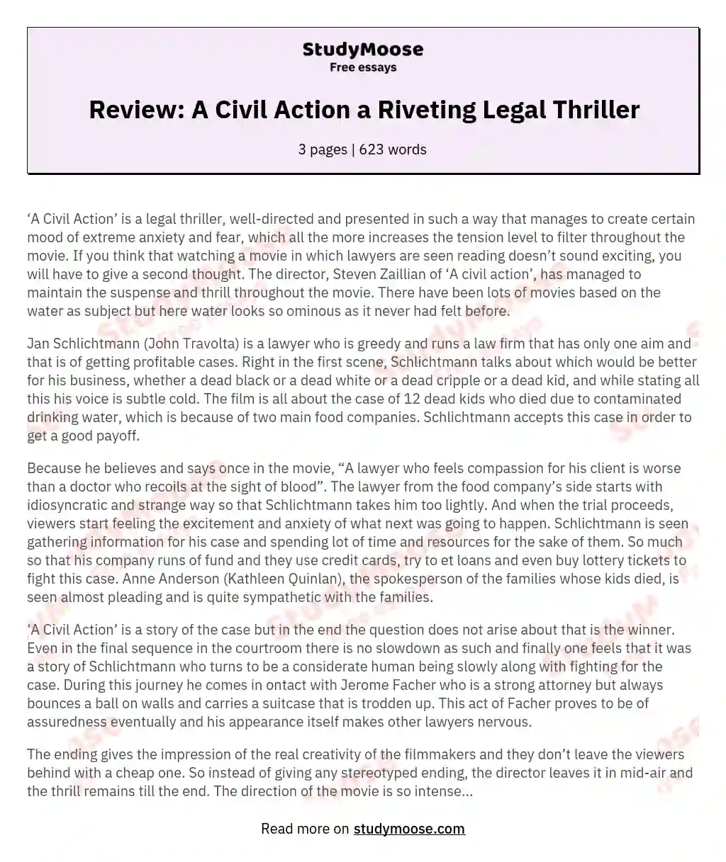 Review: A Civil Action a Riveting Legal Thriller essay