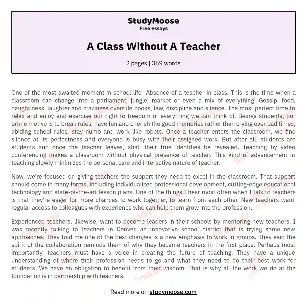 A Class Without A Teacher essay