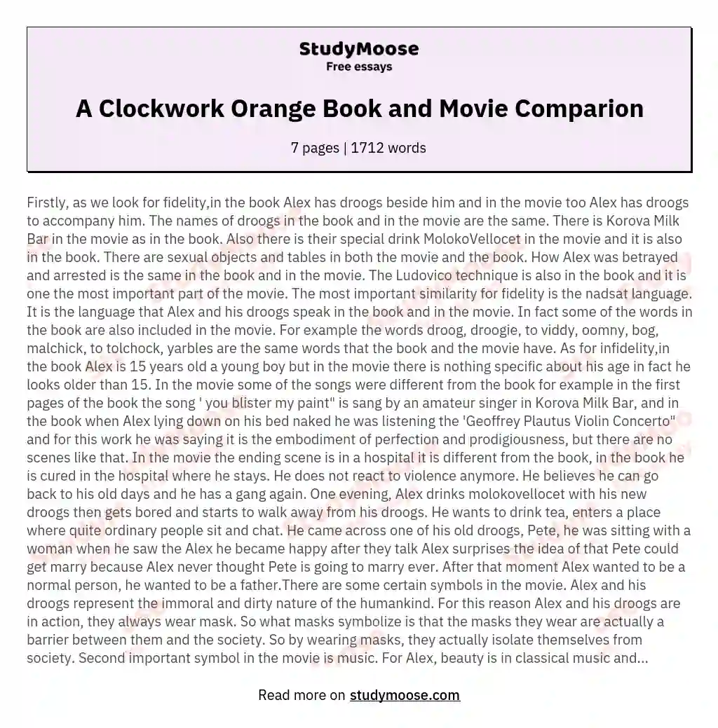 A Clockwork Orange Book and Movie Comparion essay