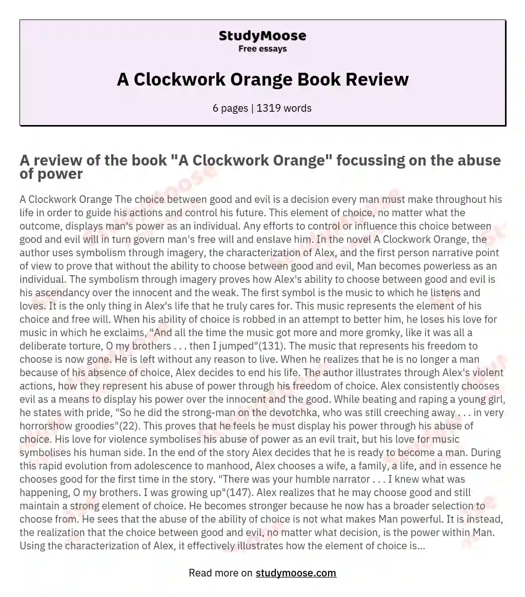 A Clockwork Orange Book Review essay