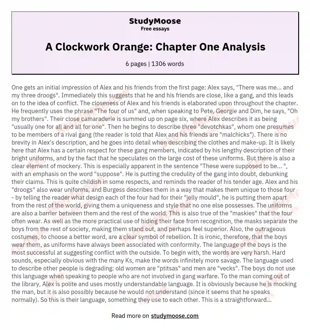 A Clockwork Orange: Chapter One Analysis essay