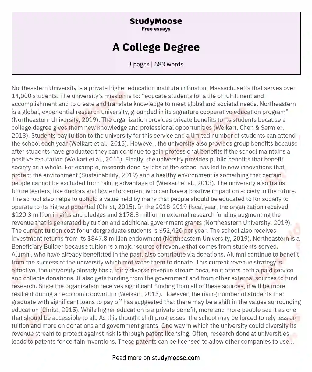 A College Degree essay