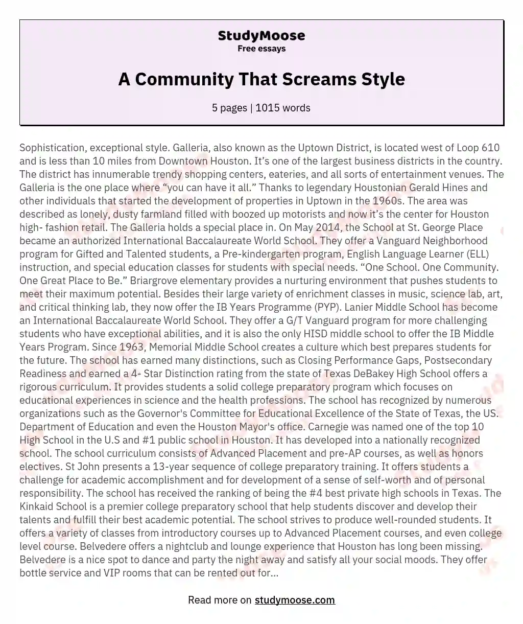 A Community That Screams Style essay