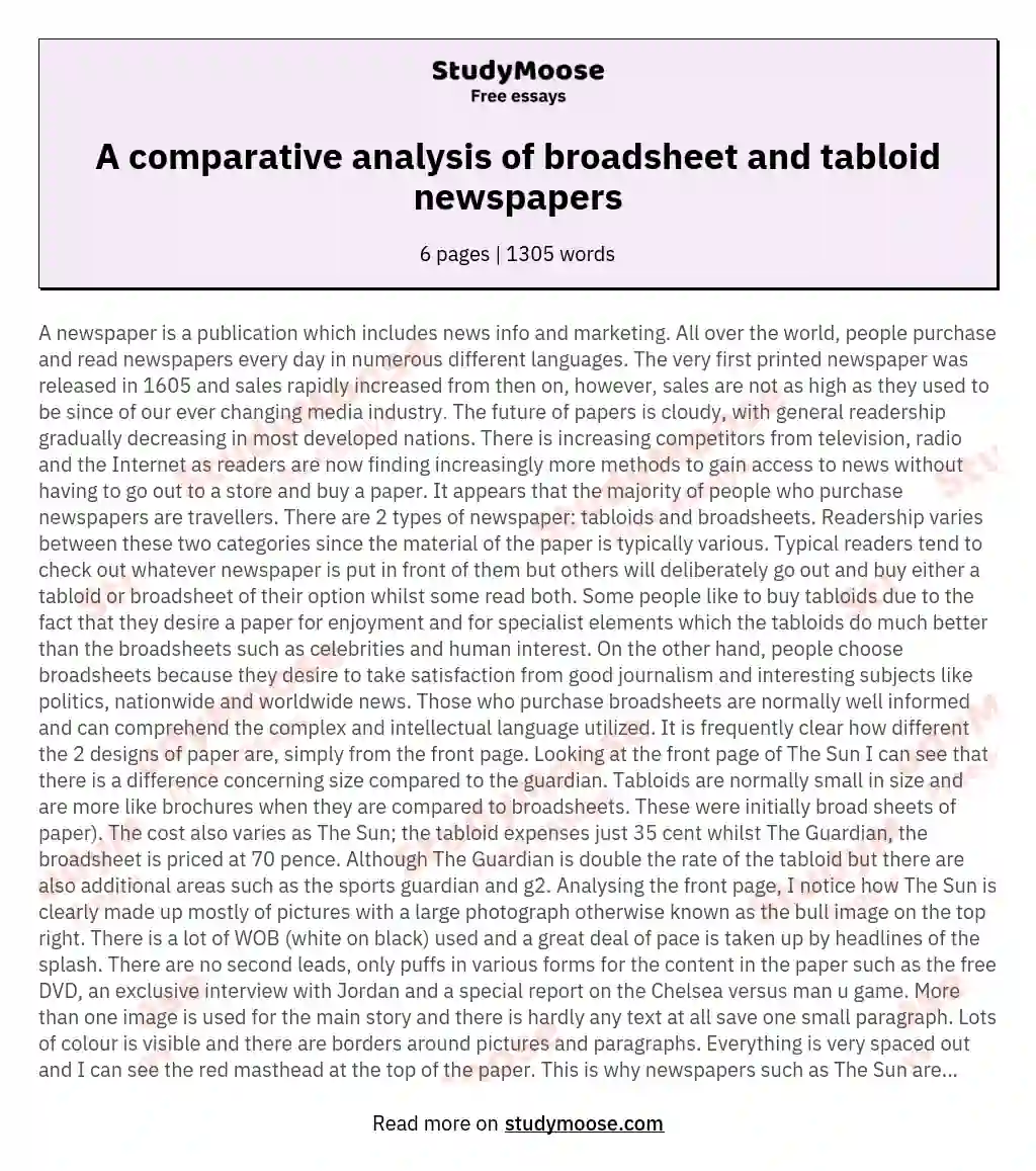 A comparative analysis of broadsheet and tabloid newspapers
