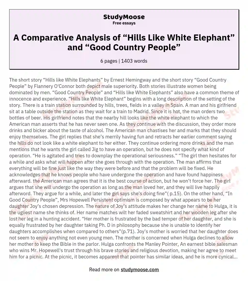 hills like white elephants argumentative essay