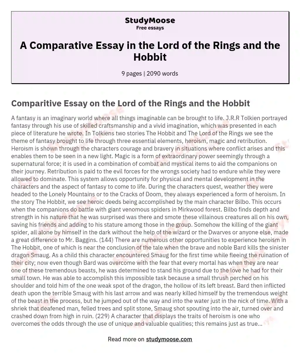 A Comparative Essay in the Lord of the Rings and the Hobbit essay