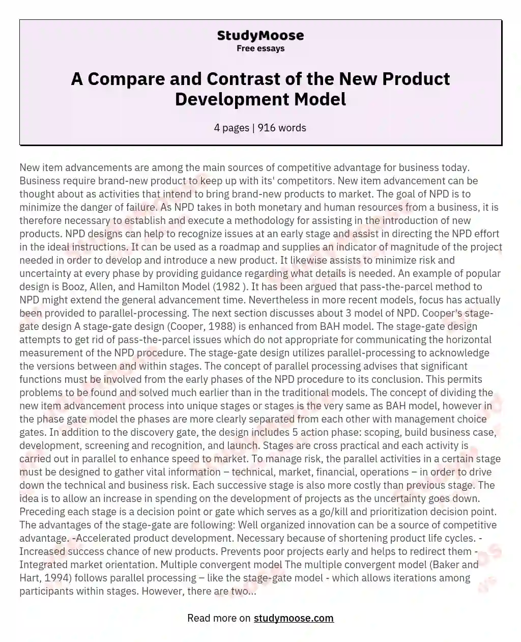 A Compare and Contrast of the New Product Development Model essay