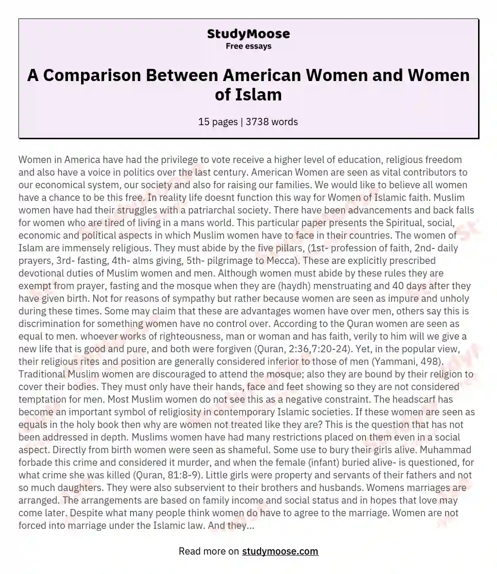 A Comparison Between American Women and Women of Islam essay