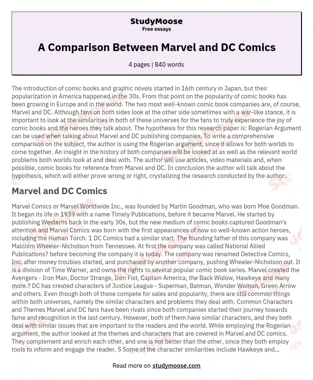 A Comparison Between Marvel and DC Comics essay