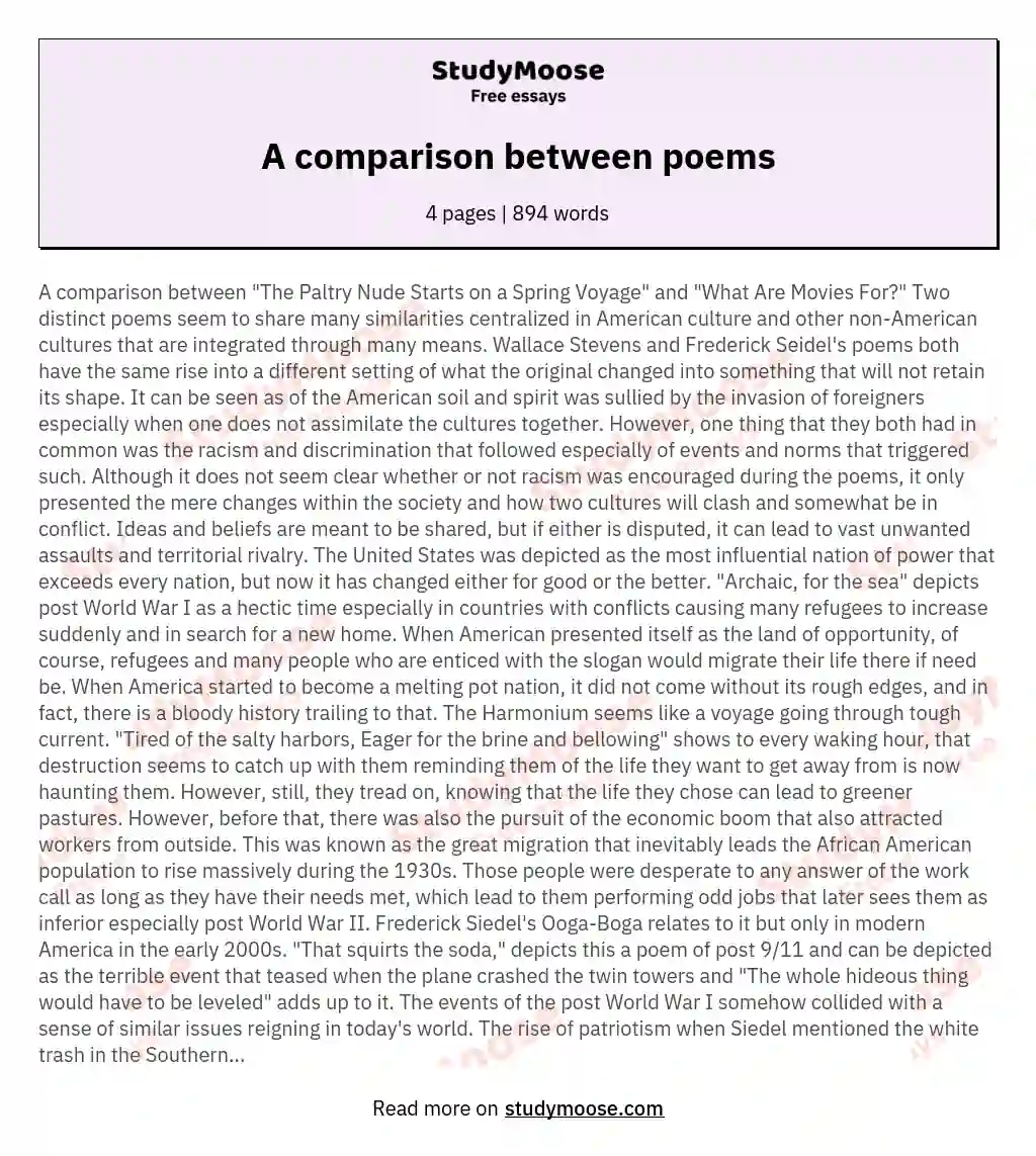 A comparison between poems essay
