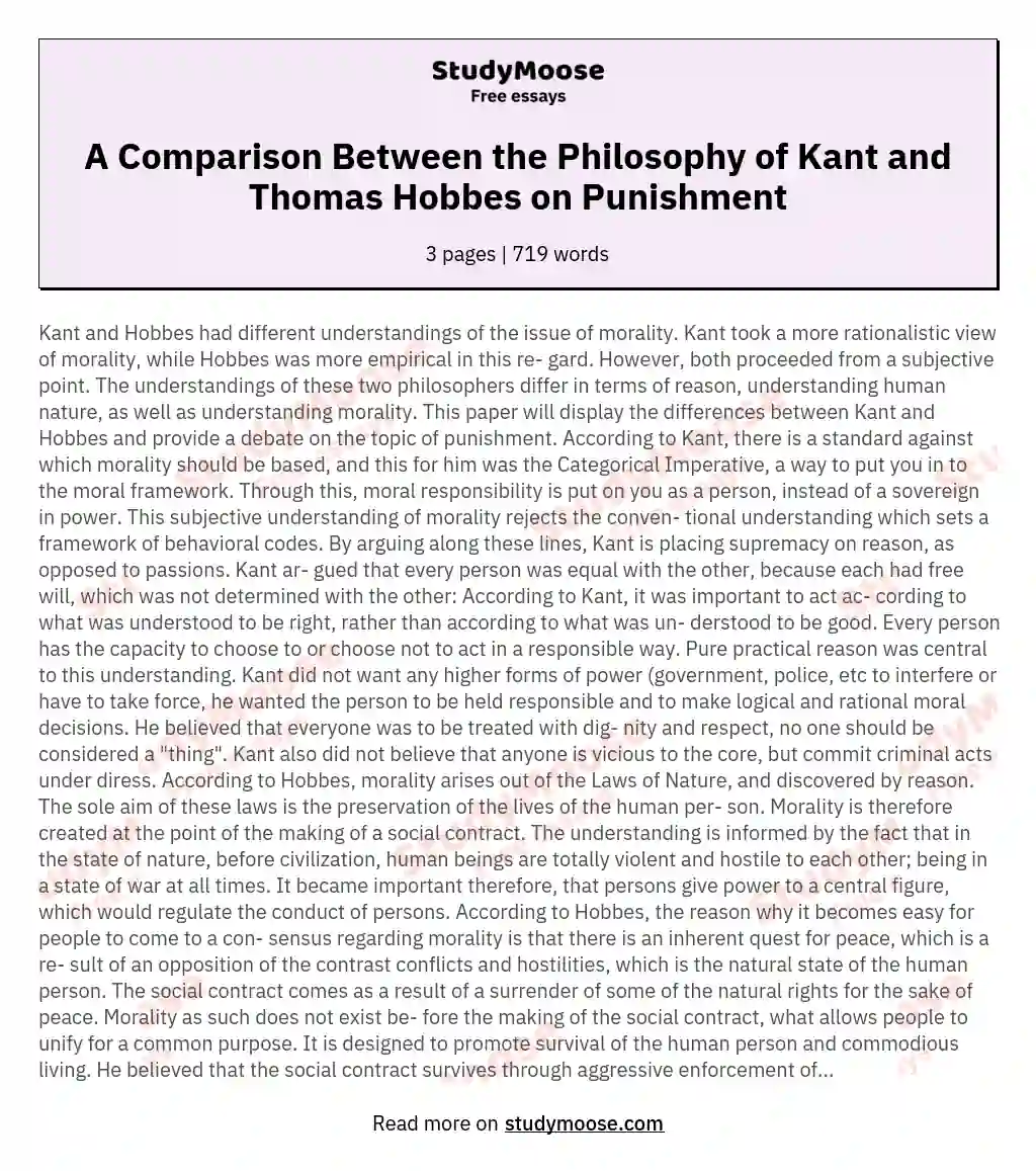 A Comparison Between the Philosophy of Kant and Thomas Hobbes on Punishment essay
