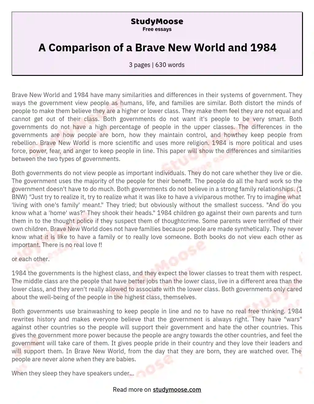 A Comparison of a Brave New World and 1984