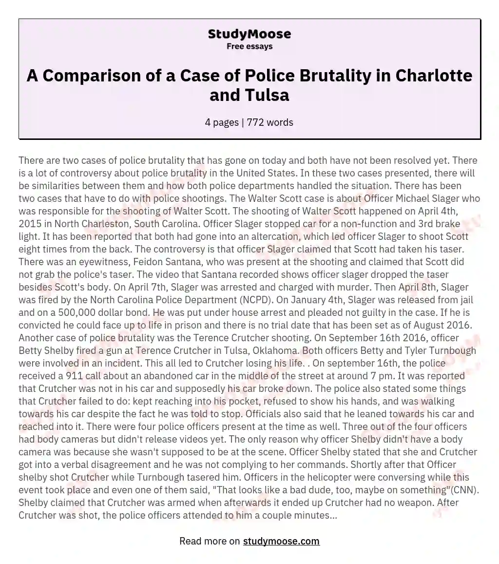 A Comparison of a Case of Police Brutality in Charlotte and Tulsa essay