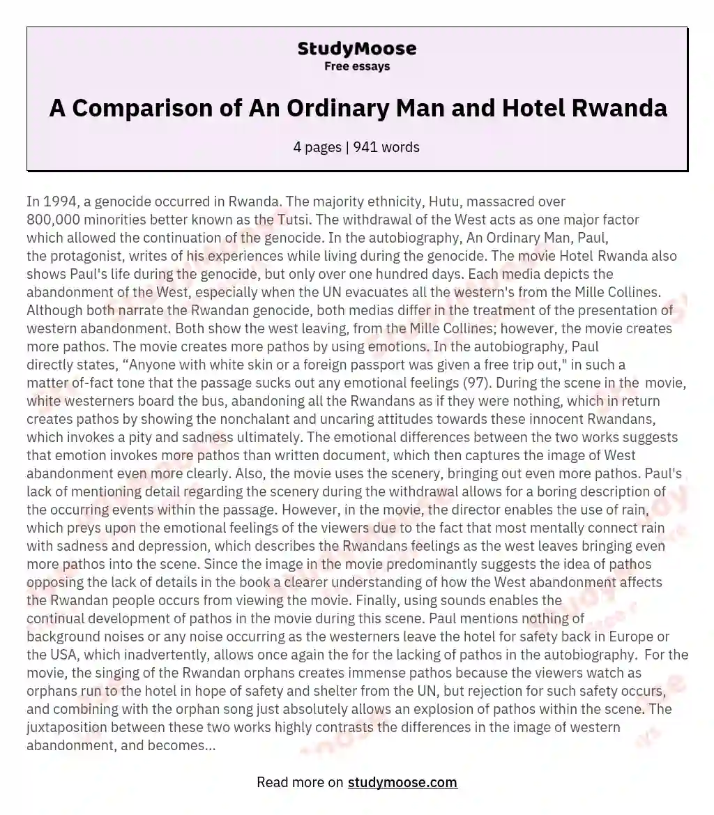 A Comparison of An Ordinary Man and Hotel Rwanda essay