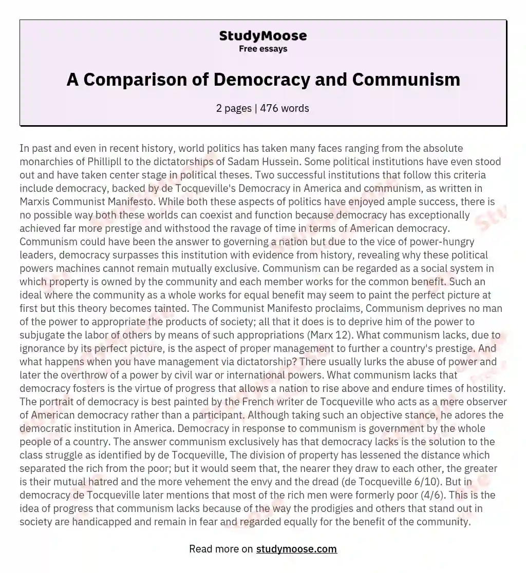 A Comparison of Democracy and Communism essay