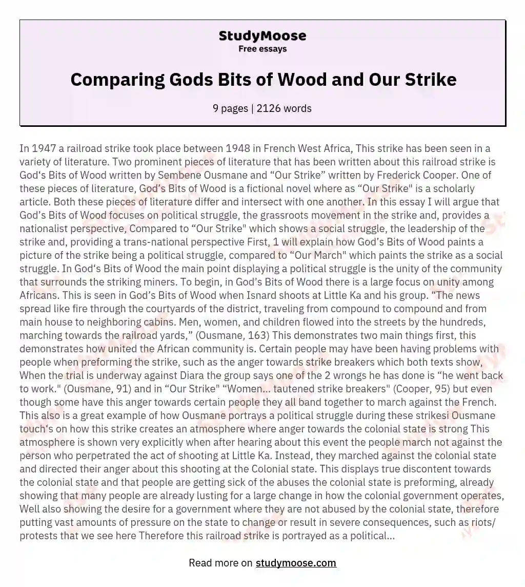 Comparing Gods Bits of Wood and Our Strike essay