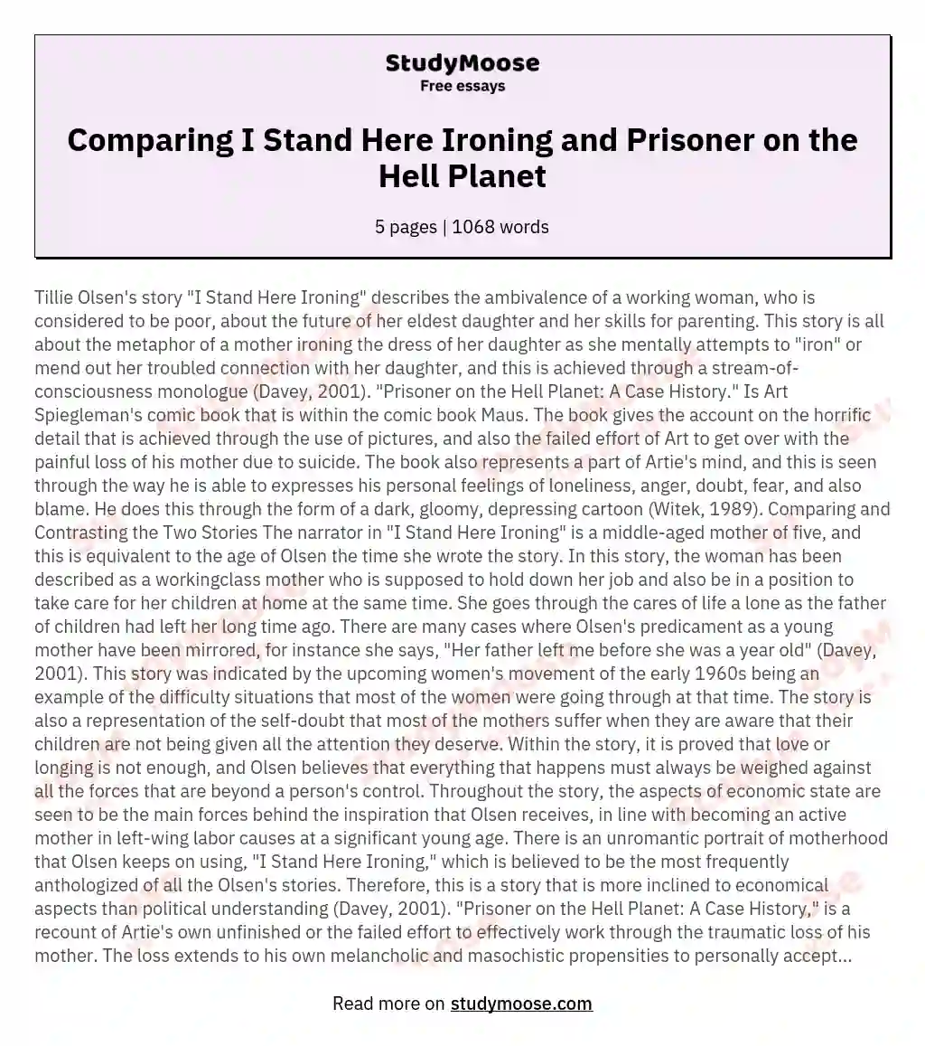 Comparing I Stand Here Ironing and Prisoner on the Hell Planet essay