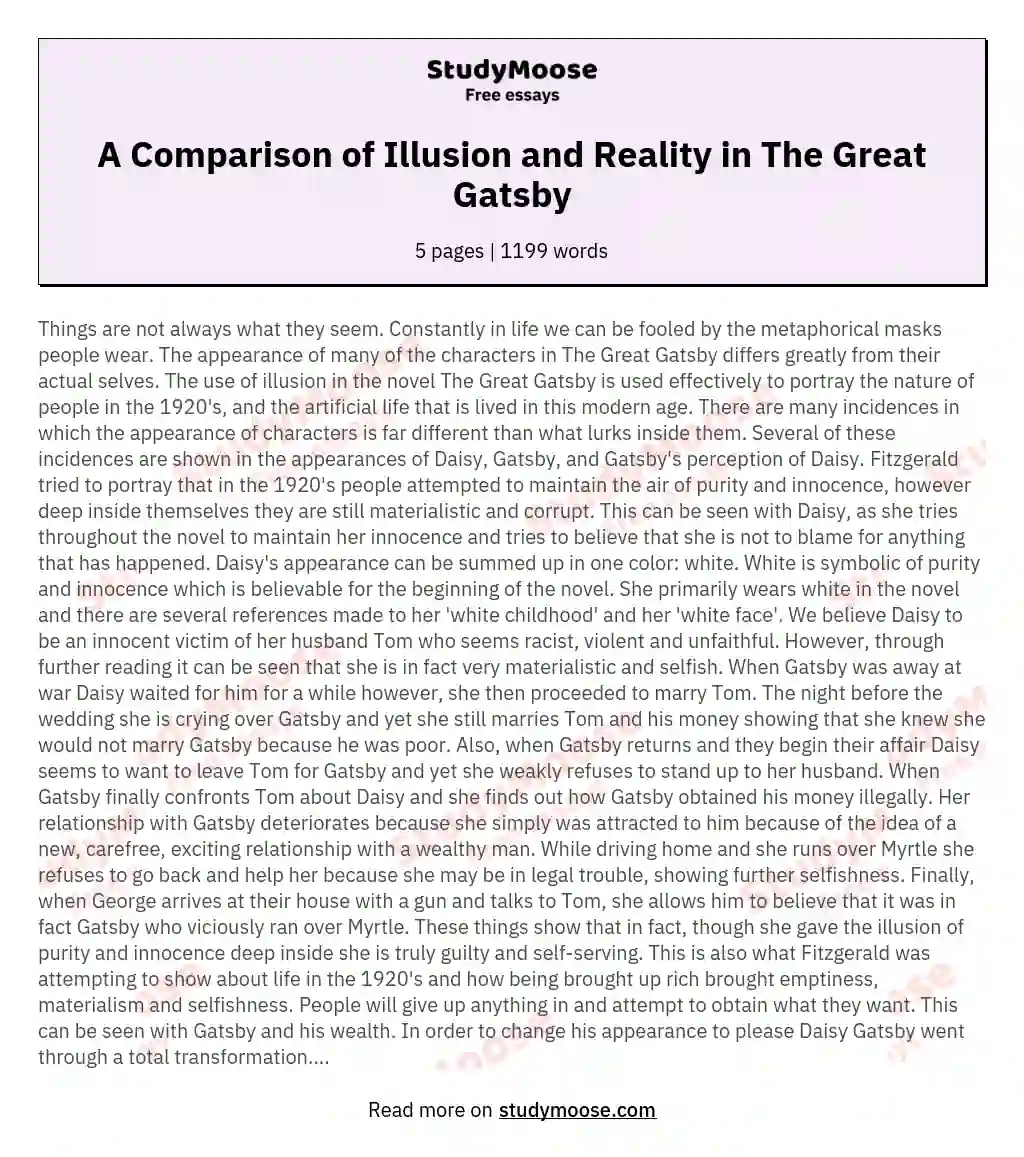 A Comparison of Illusion and Reality in The Great Gatsby essay