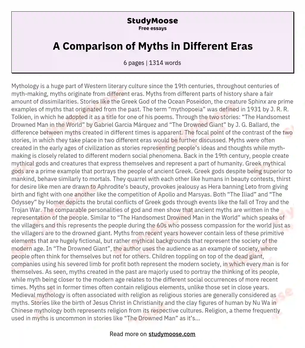 A Comparison of Myths in Different Eras essay