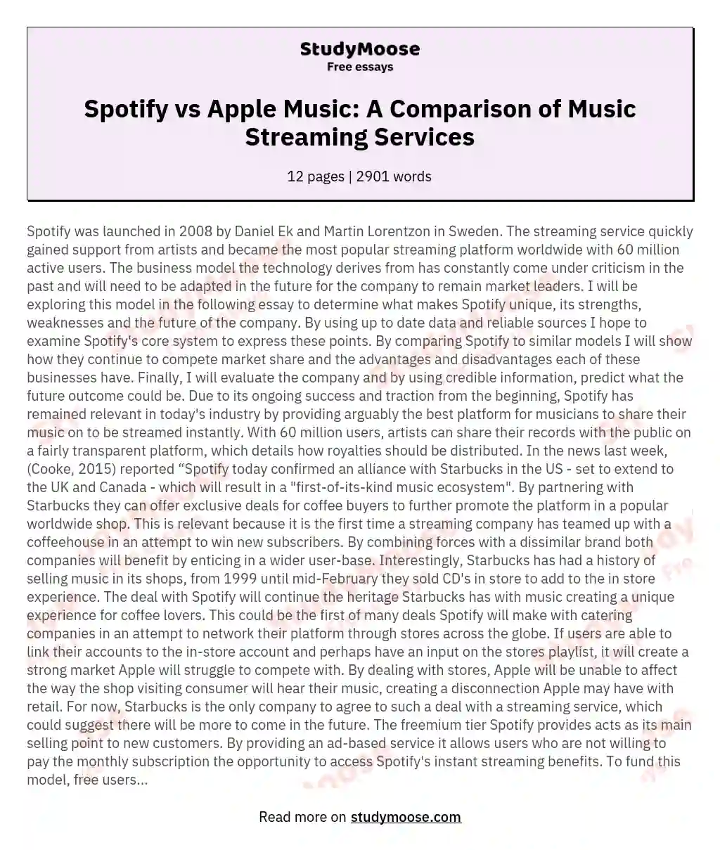 Spotify vs Apple Music: A Comparison of Music Streaming Services essay