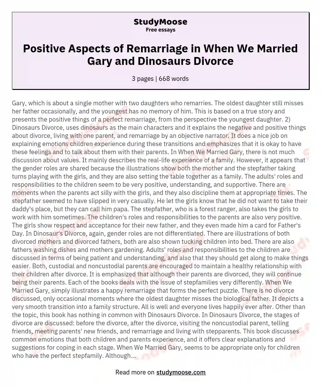 Positive Aspects of Remarriage in When We Married Gary and Dinosaurs Divorce essay