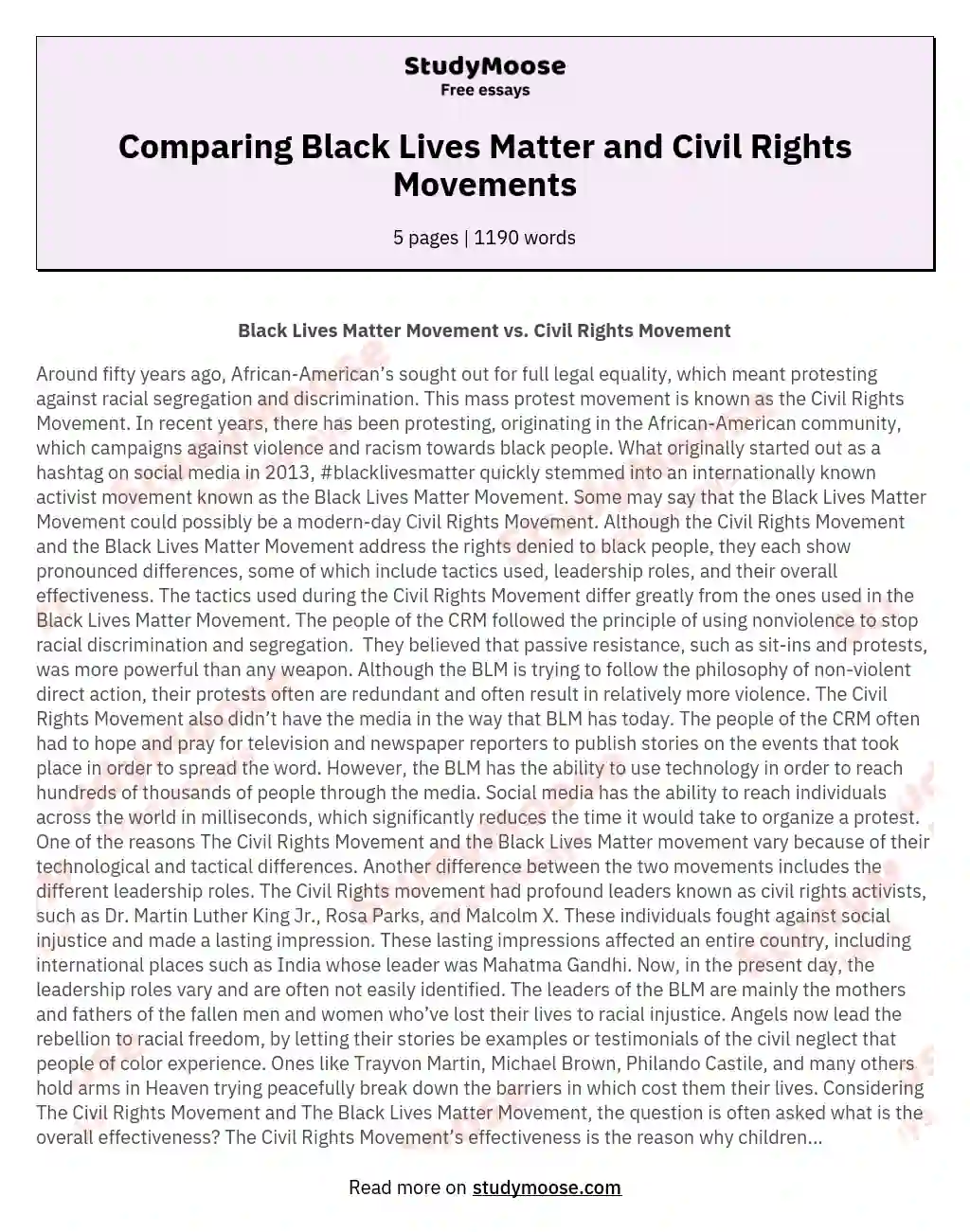 Comparing Black Lives Matter and Civil Rights Movements essay