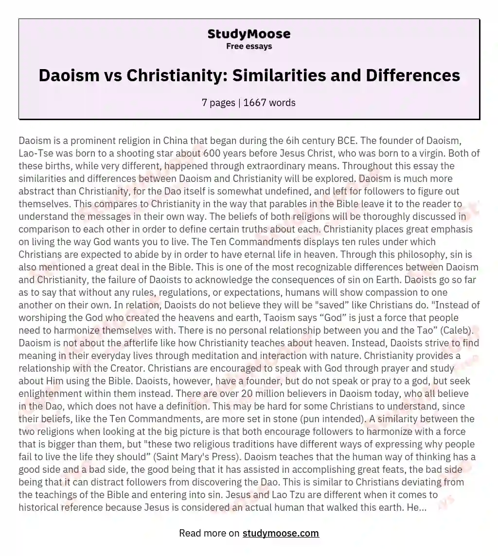 Daoism vs Christianity: Similarities and Differences essay