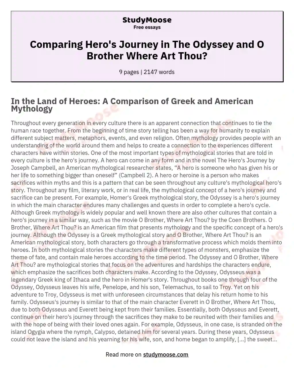 A comparison of the Similarities and Differences in the Heros Journey in the Odyssey and O Brother Where Art Thou