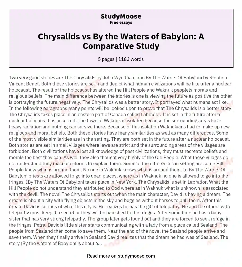 Chrysalids vs By the Waters of Babylon: A Comparative Study essay