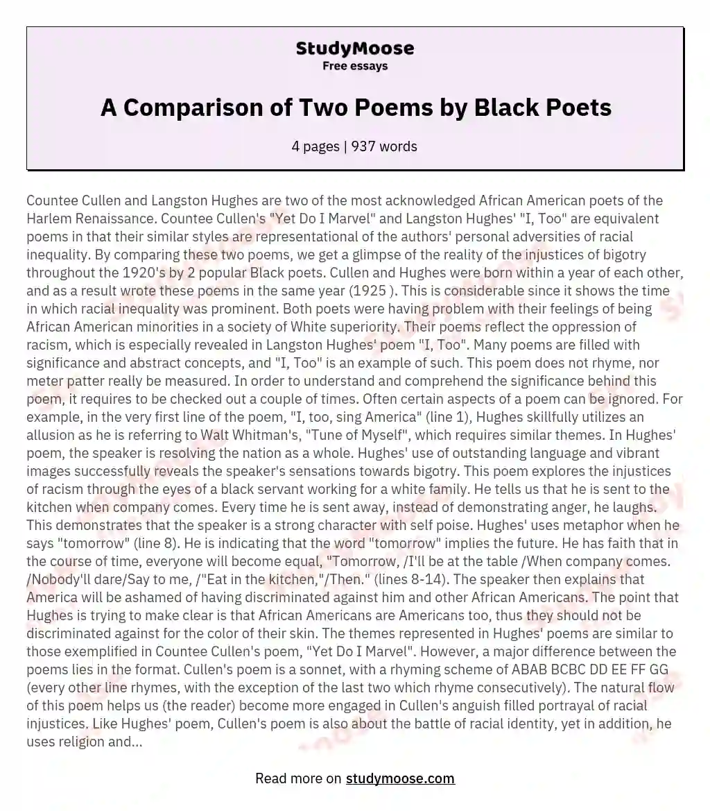 A Comparison of Two Poems by Black Poets essay