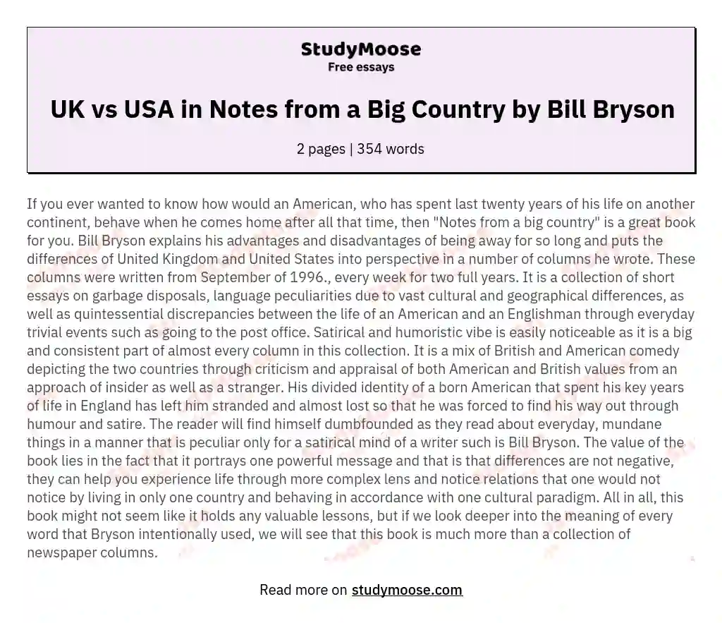 UK vs USA in Notes from a Big Country by Bill Bryson essay