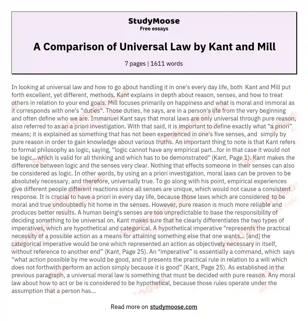 A Comparison of Universal Law by Kant and Mill