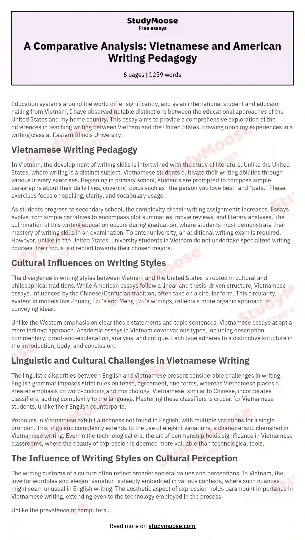 A Comparison of Vietnamese and American Writing-Pedagogy