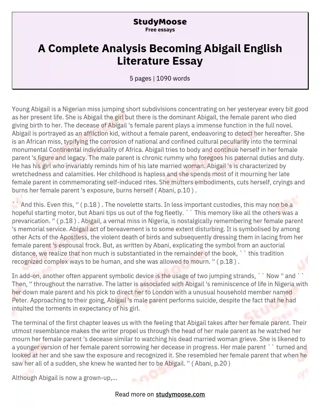 A Complete Analysis Becoming Abigail English Literature Essay