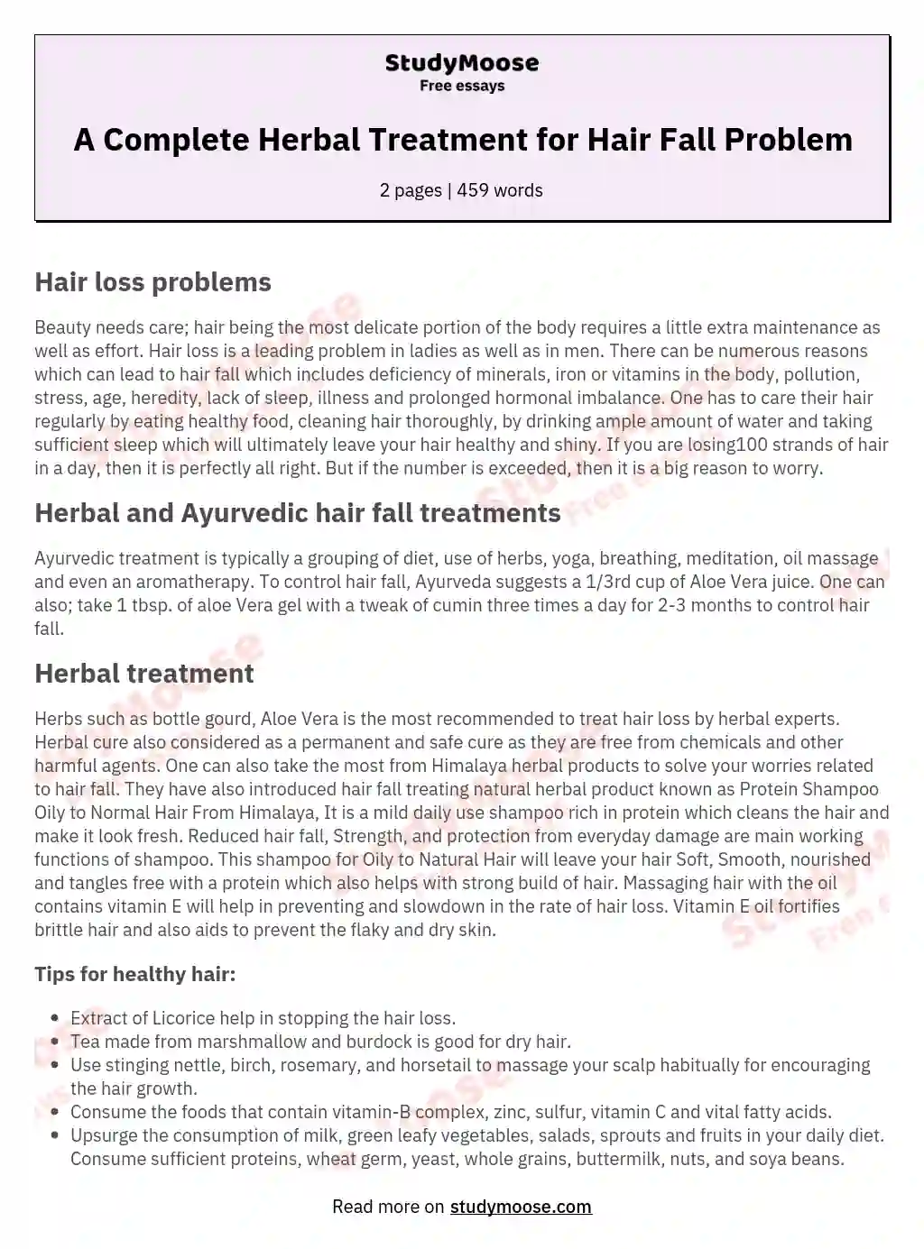 A Complete Herbal Treatment for Hair Fall Problem