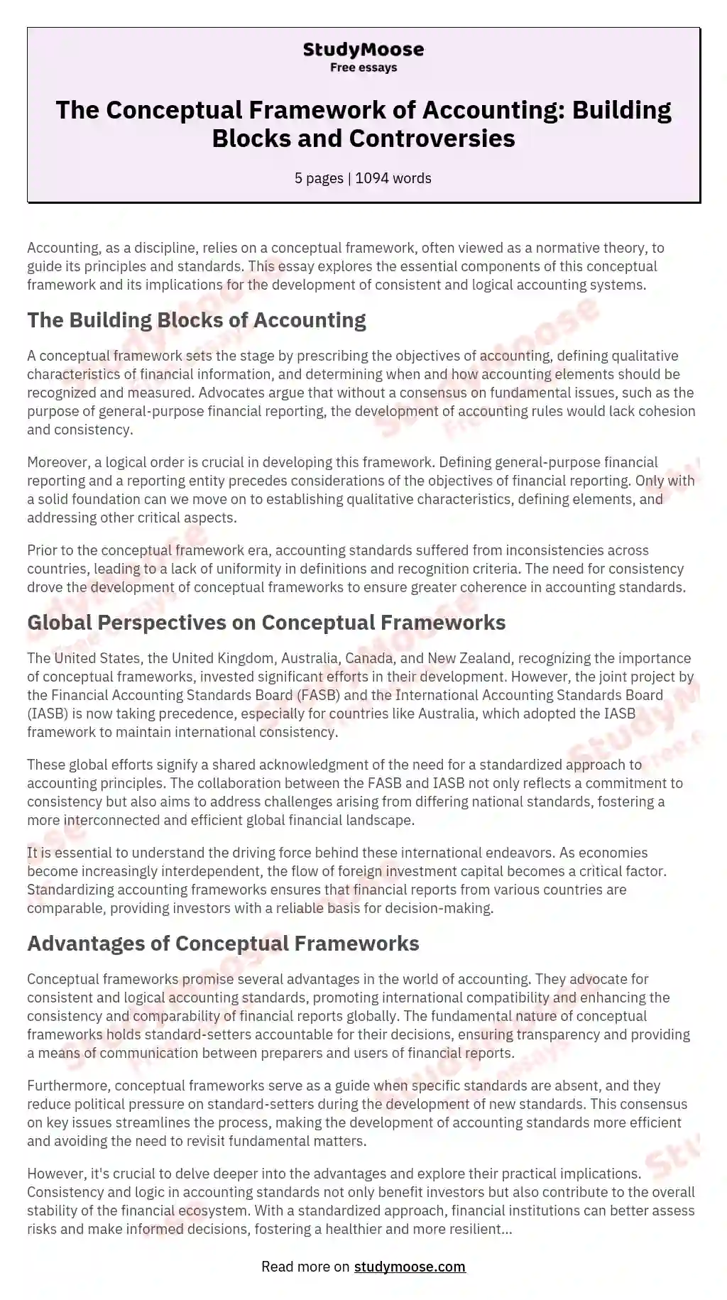 The Conceptual Framework of Accounting: Building Blocks and Controversies essay