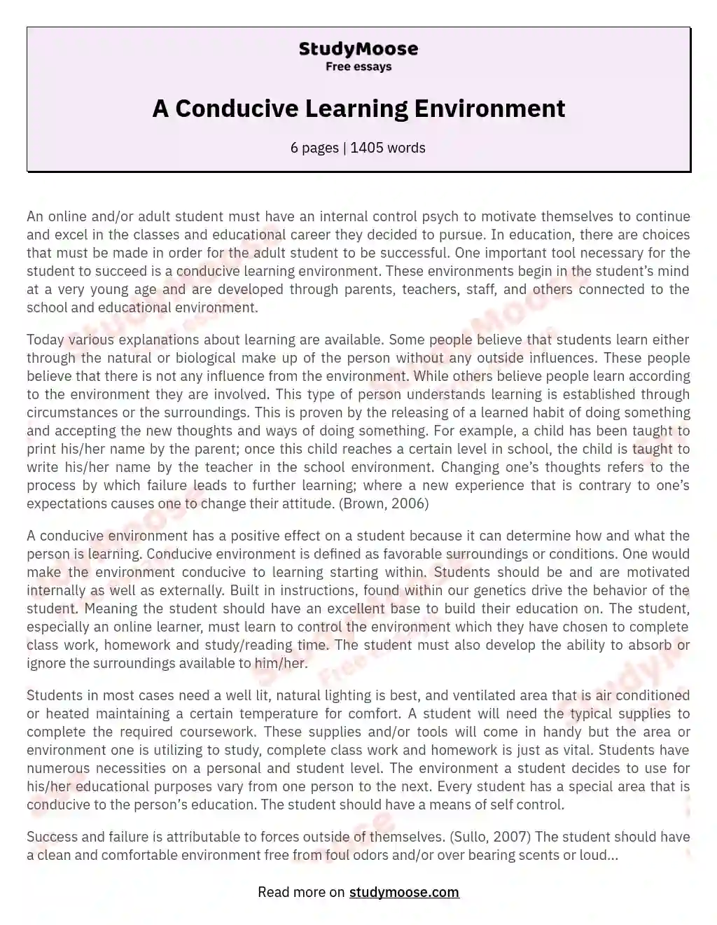 my conducive learning environment essay 300 words brainly