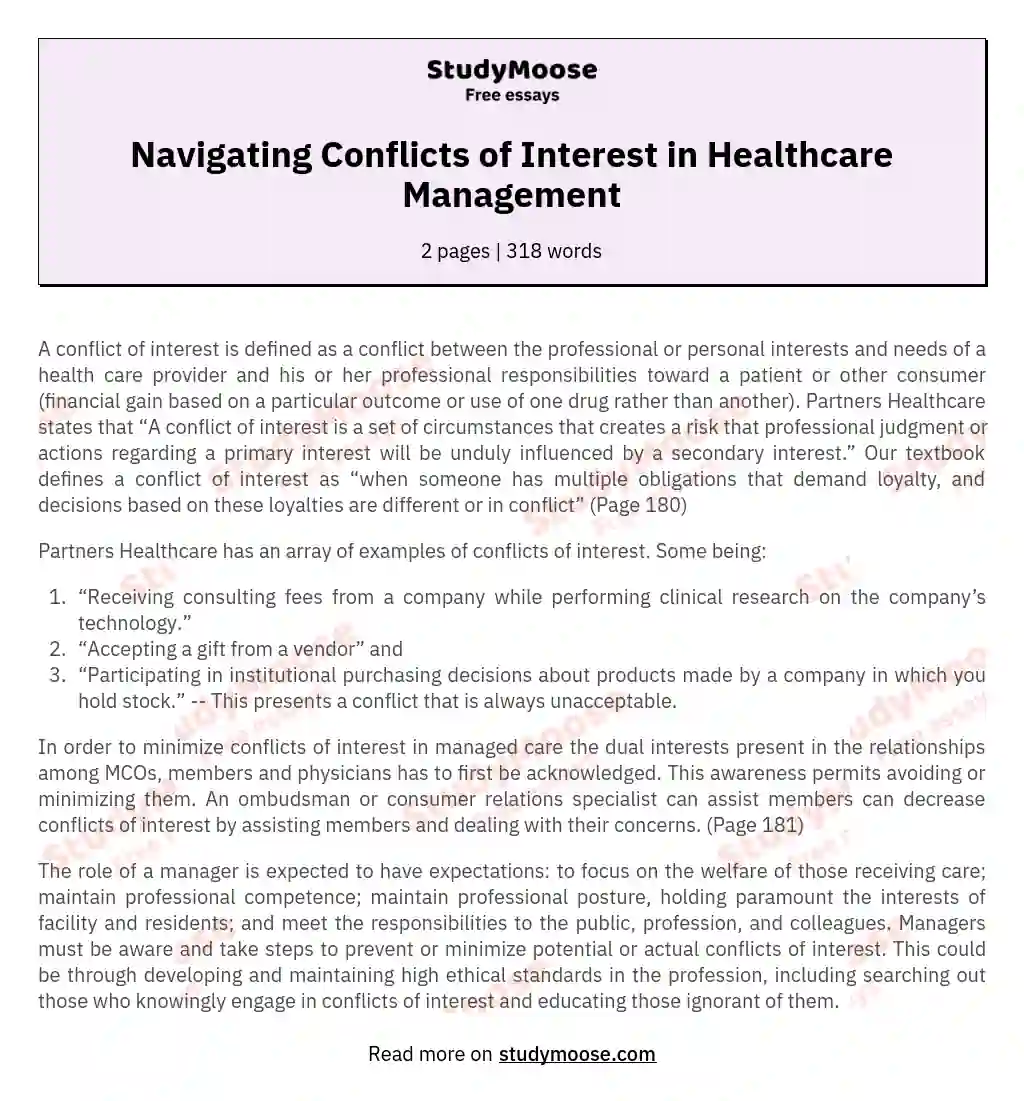 Navigating Conflicts of Interest in Healthcare Management essay